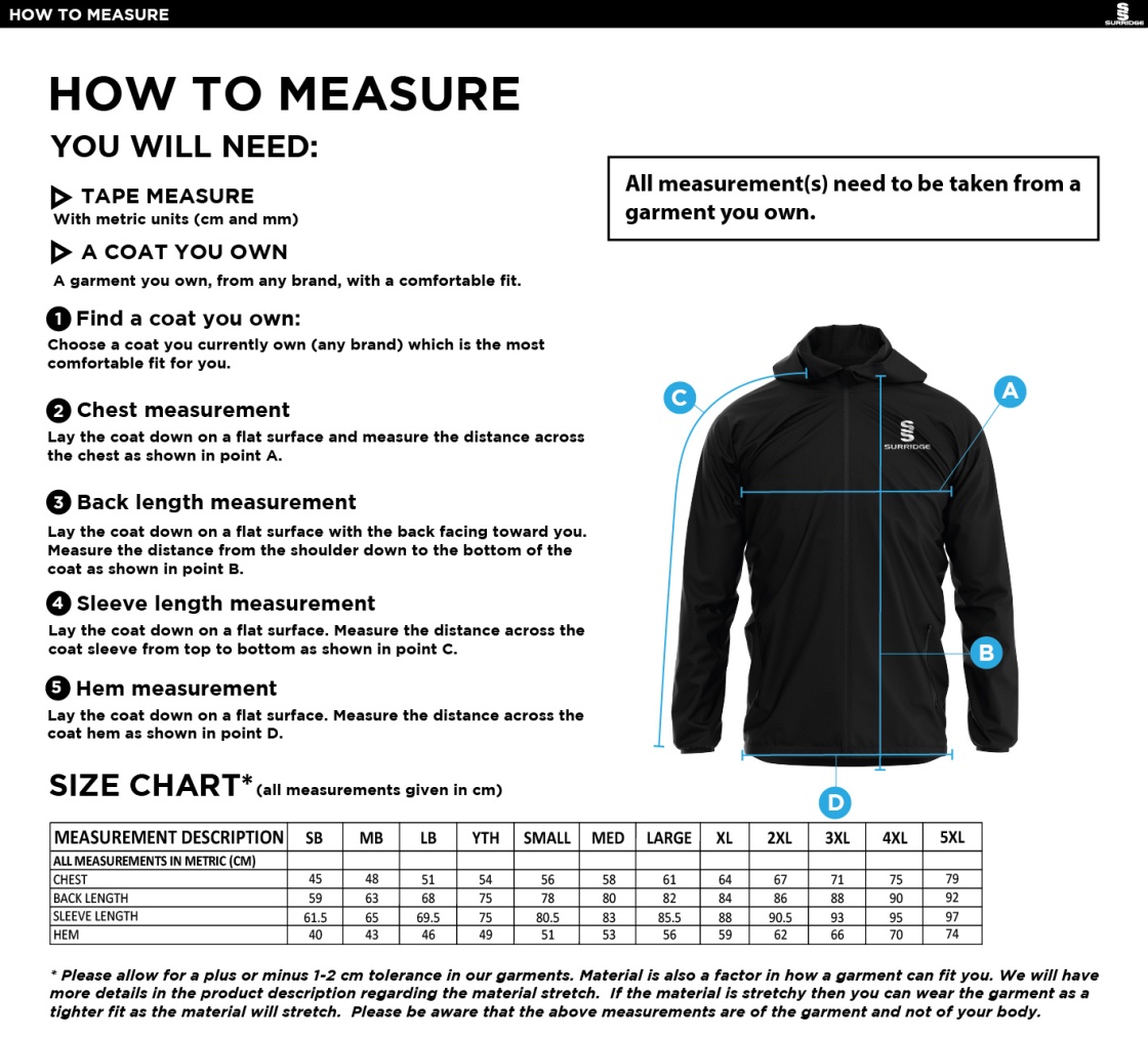Dual Full Zip Training Jacket - Unisex Fit - Size Guide