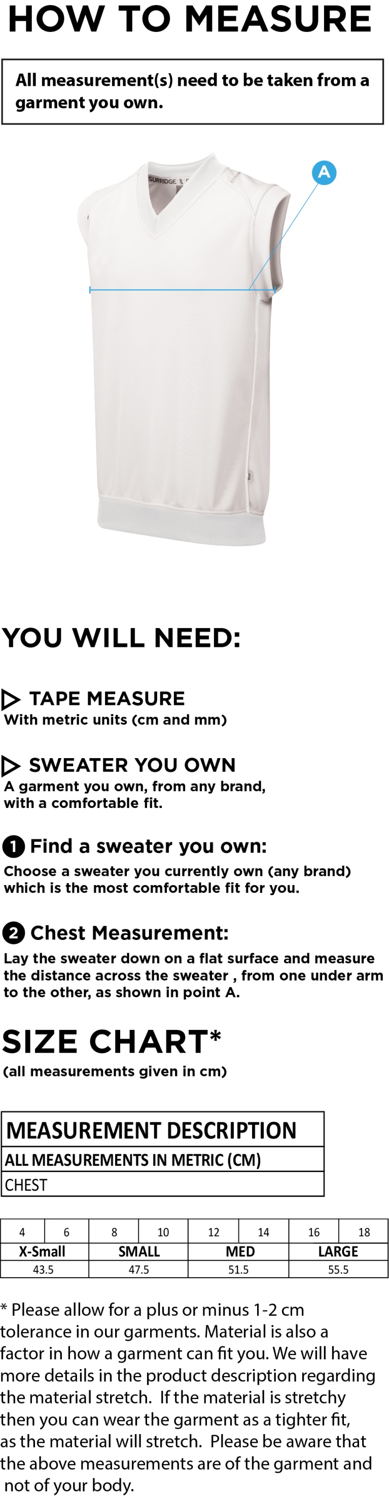 Castletown CC - Sleeveless Sweater - Women's Fit - Size Guide