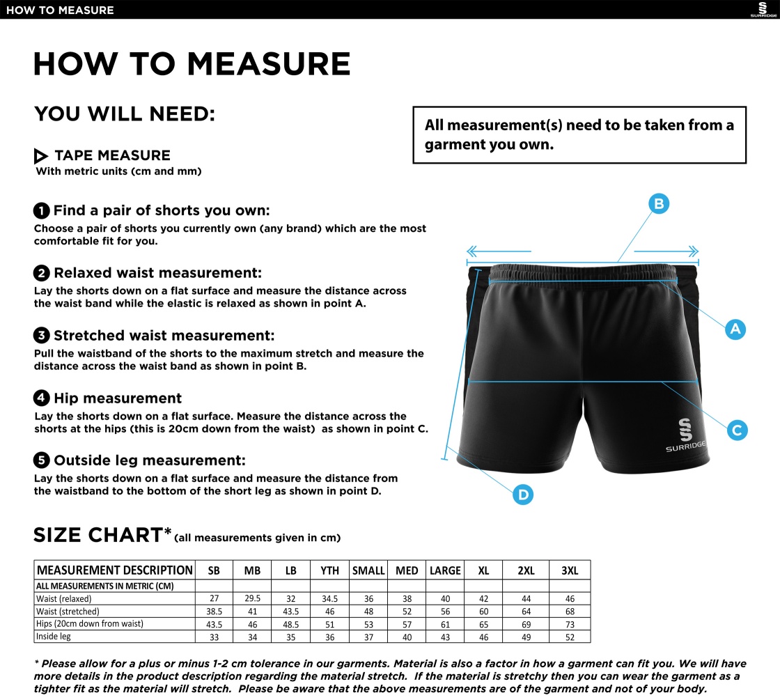 Performance Gym Short with trim : Black - Size Guide