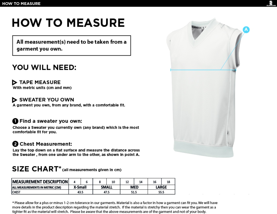 Castletown CC - Sleeveless Sweater - Women's Fit - Size Guide